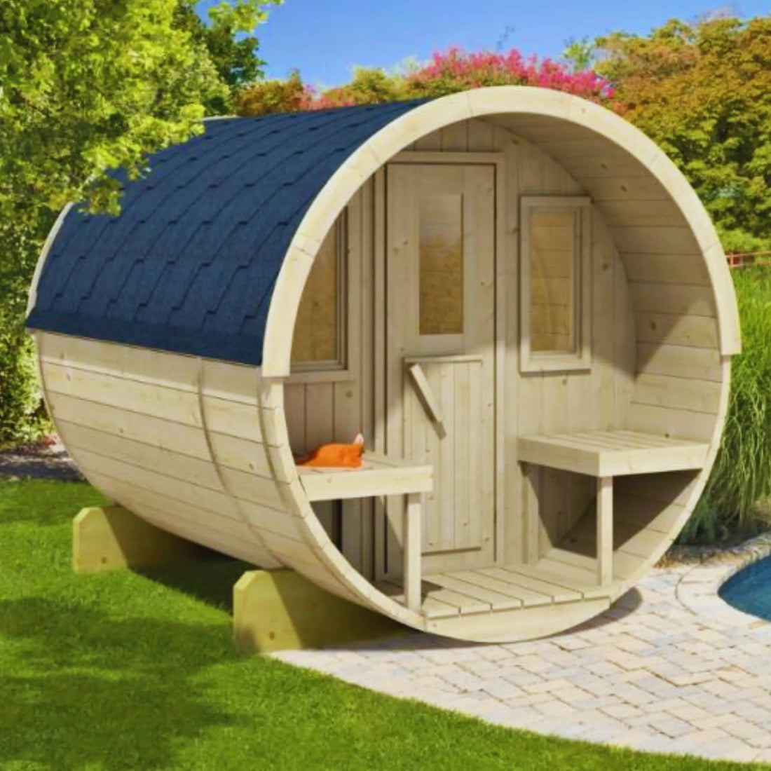Barrel Sauna 250 (with seated canopy)