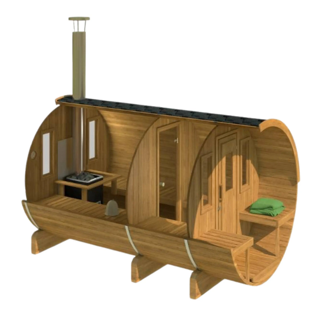 Barrel Sauna 330 (with seated canopy & 2 rooms)