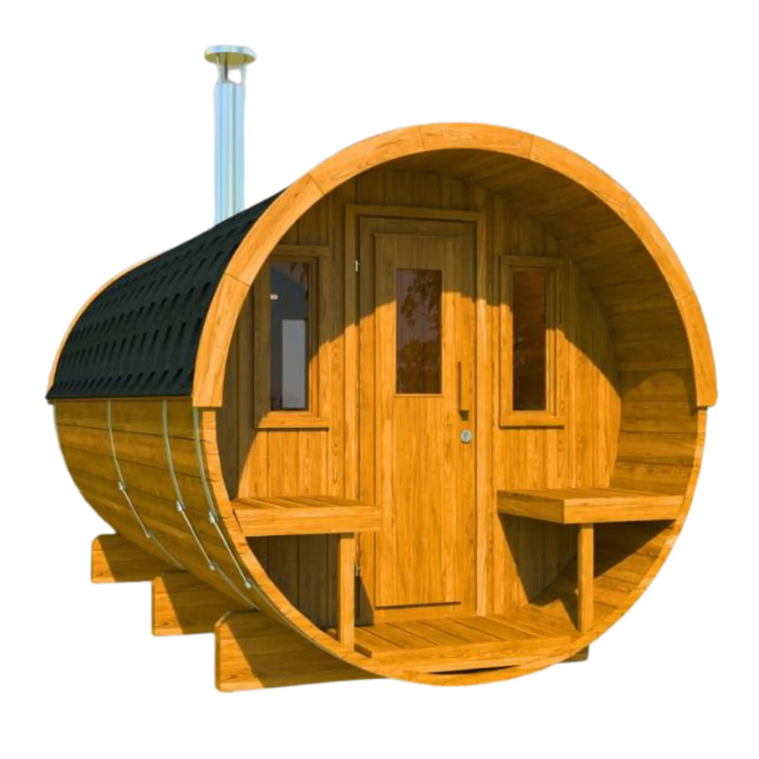Barrel Sauna 400 (with seated canopy & 2 rooms)