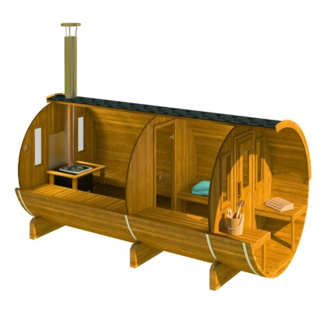 Barrel Sauna 400 (with seated canopy & 2 rooms)
